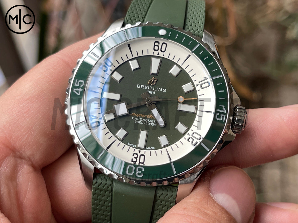 超級海洋系列自動腕錶 44mm 不鏽鋼綠色錶圈綠色錶盤配綠色橡膠錶帶 - 尊貴版