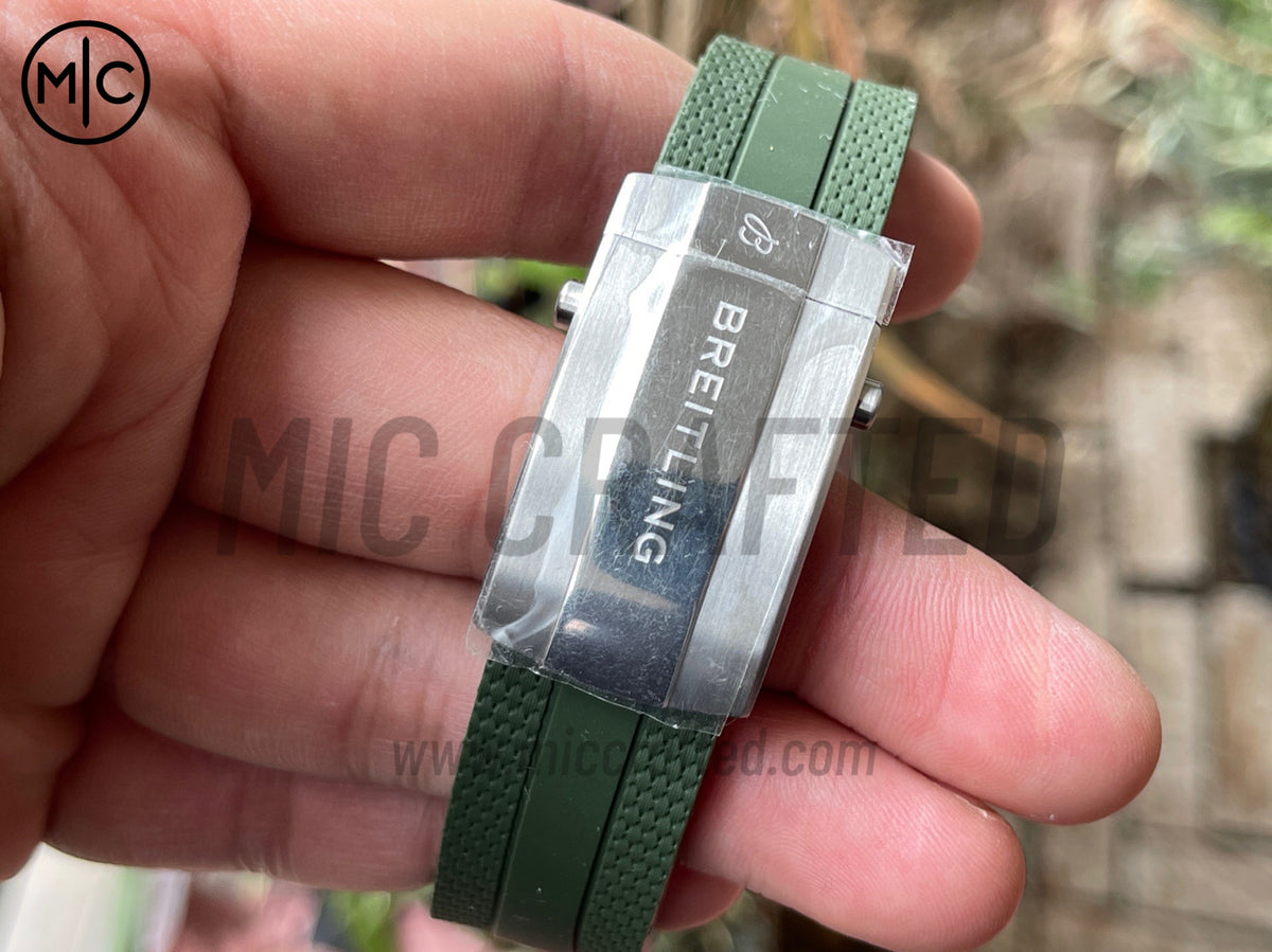 超級海洋系列自動腕錶 44mm 不鏽鋼黑色錶圈橙色錶盤配綠色橡膠錶帶 - 尊貴版