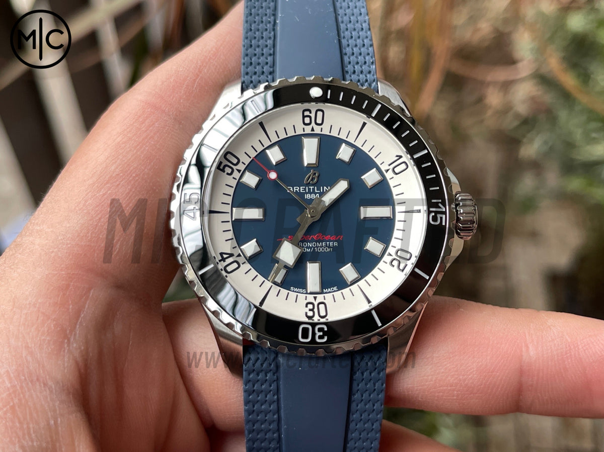 超級海洋系列自動腕錶 44mm 不鏽鋼黑色錶圈藍色錶盤配藍色橡膠錶帶 - 尊貴版
