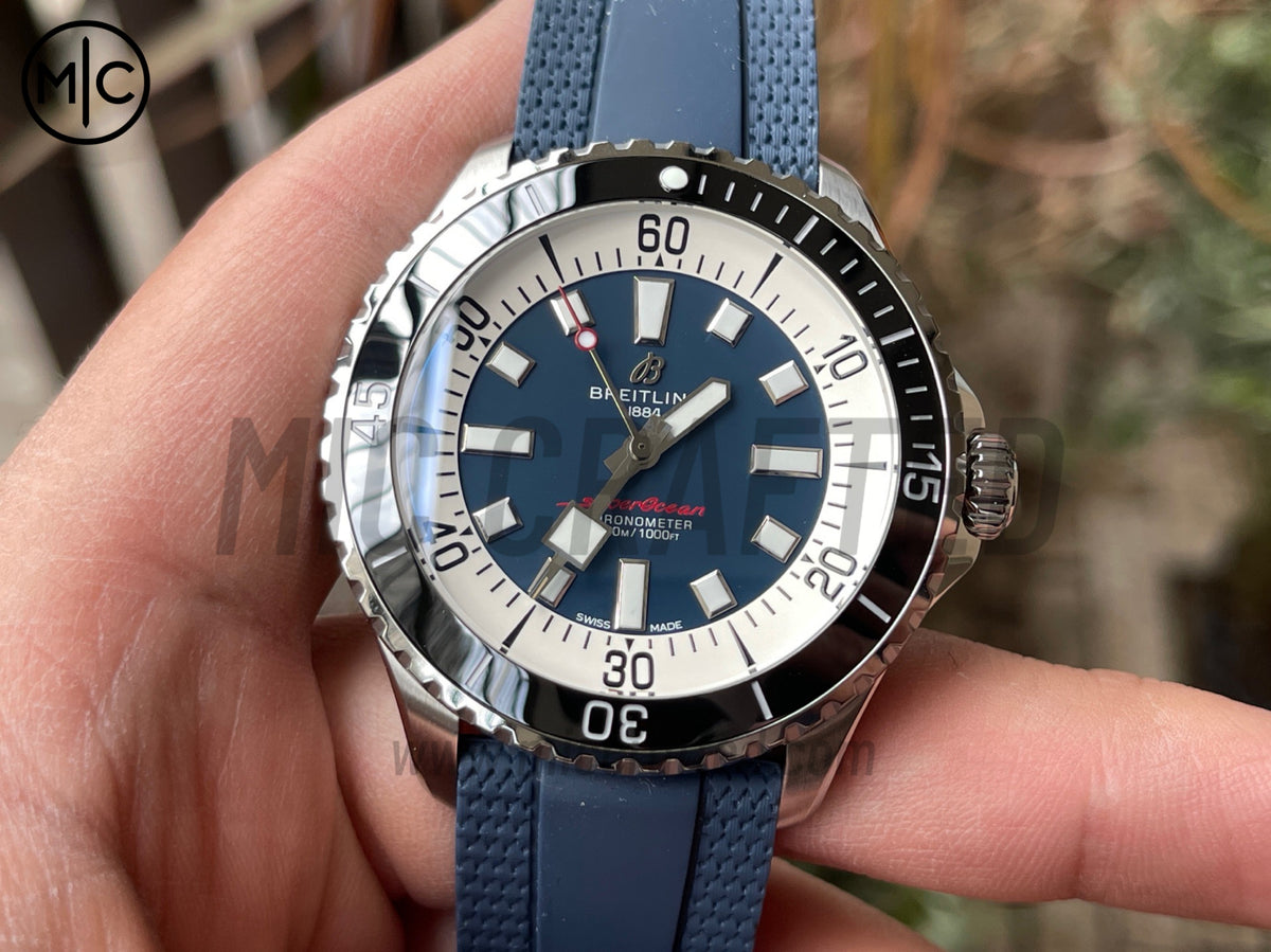 超級海洋系列自動腕錶 44mm 不鏽鋼黑色錶圈藍色錶盤配藍色橡膠錶帶 - 尊貴版