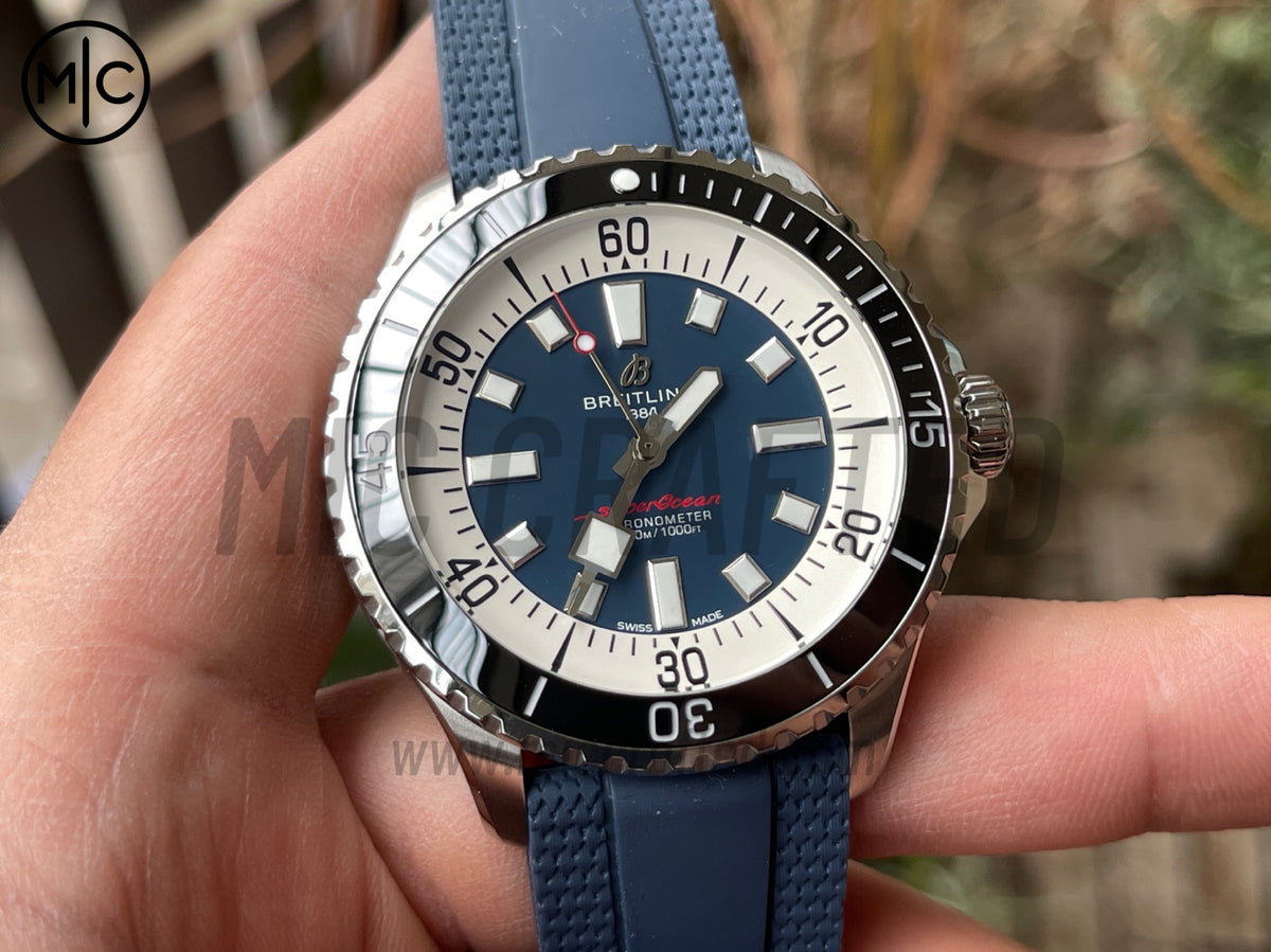 超級海洋系列自動腕錶 44mm 不鏽鋼黑色錶圈藍色錶盤配藍色橡膠錶帶 - 尊貴版