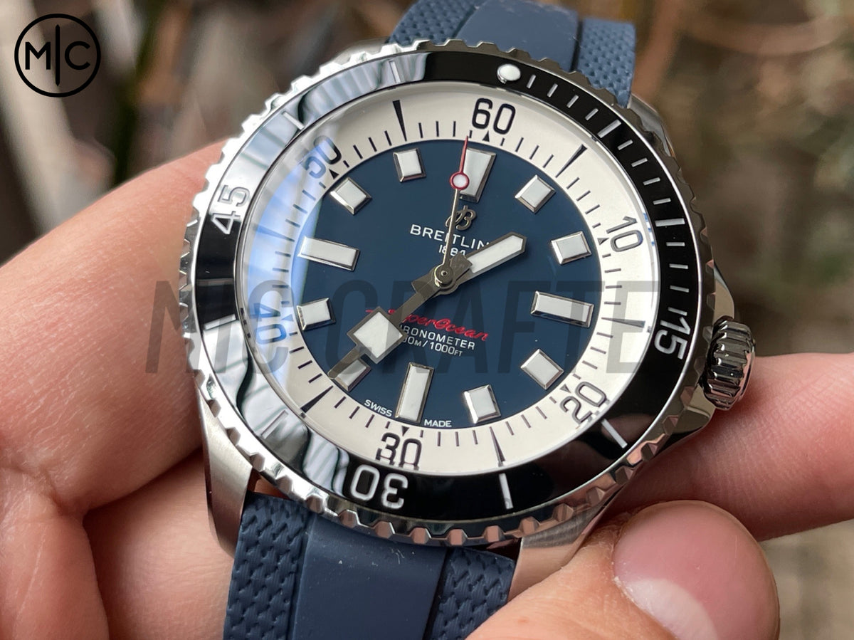 超級海洋系列自動腕錶 44mm 不鏽鋼黑色錶圈藍色錶盤配藍色橡膠錶帶 - 尊貴版