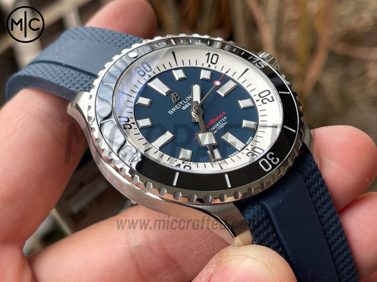 超級海洋系列自動腕錶 44mm 不鏽鋼黑色錶圈藍色錶盤配藍色橡膠錶帶 - 尊貴版