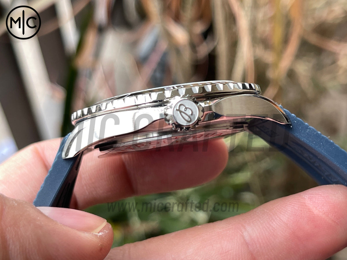 超級海洋系列自動腕錶 44mm 不鏽鋼黑色錶圈藍色錶盤配藍色橡膠錶帶 - 尊貴版