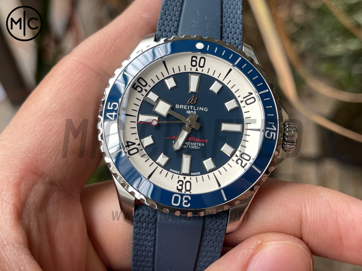 超級海洋系列自動腕錶 44mm 不鏽鋼藍色錶圈藍色錶盤配藍色橡膠錶帶 - 尊貴版
