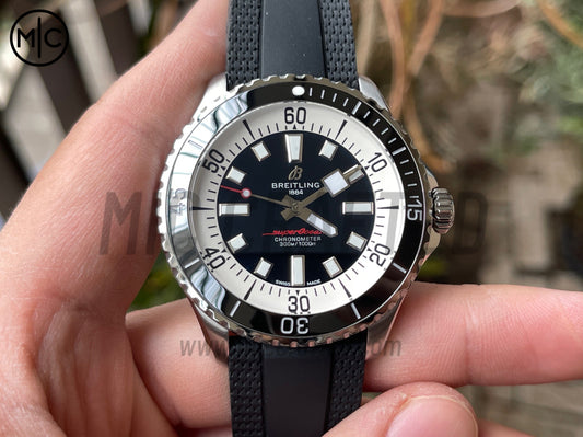 SuperOcean Automatic 44mm SS Black Bezel Black Dial on Black Rubber Strap – Premium Edition