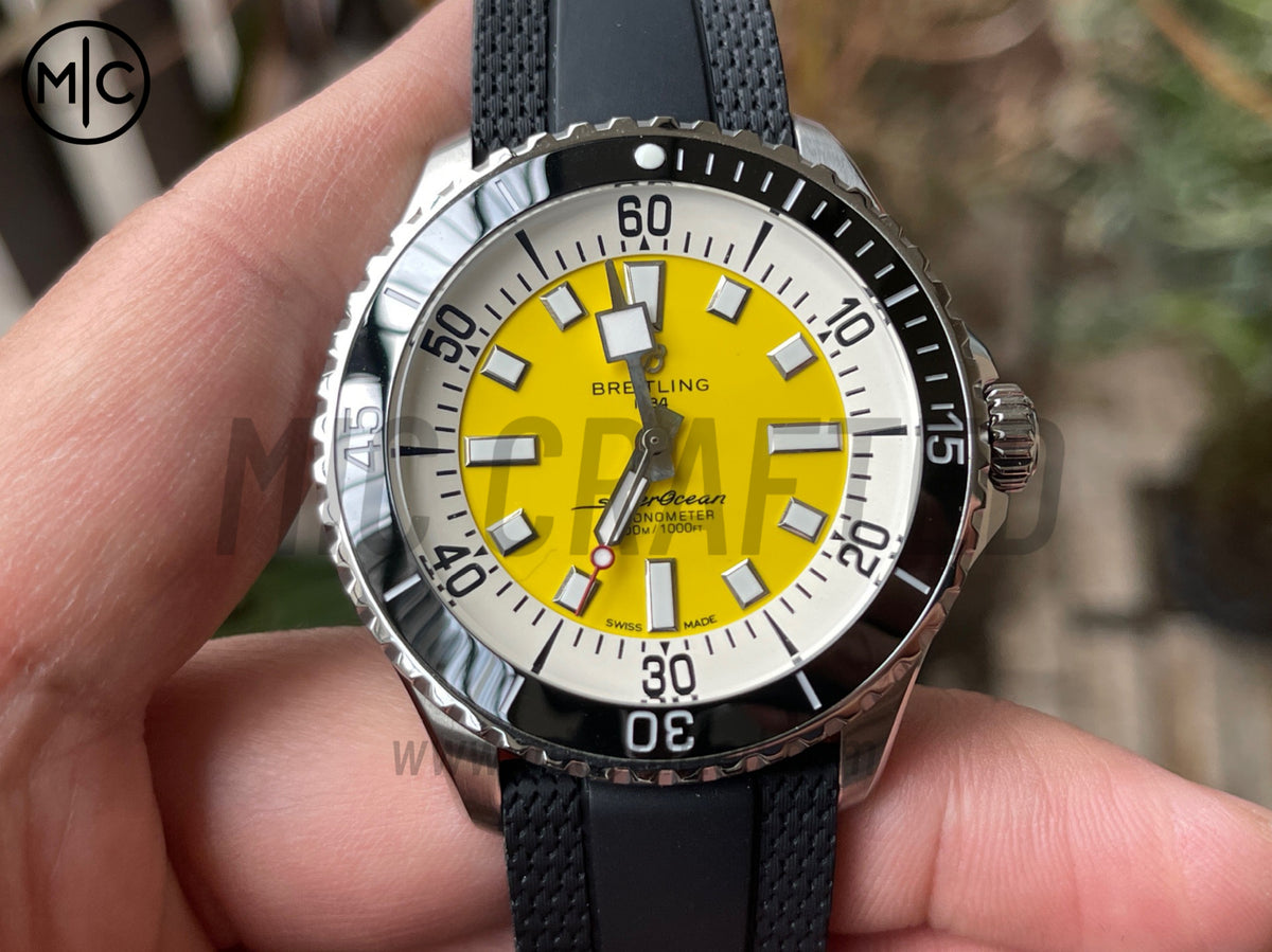 超級海洋系列自動腕錶 44mm 不鏽鋼黑色錶圈黃色錶盤配黑色橡膠錶帶 - 尊貴版