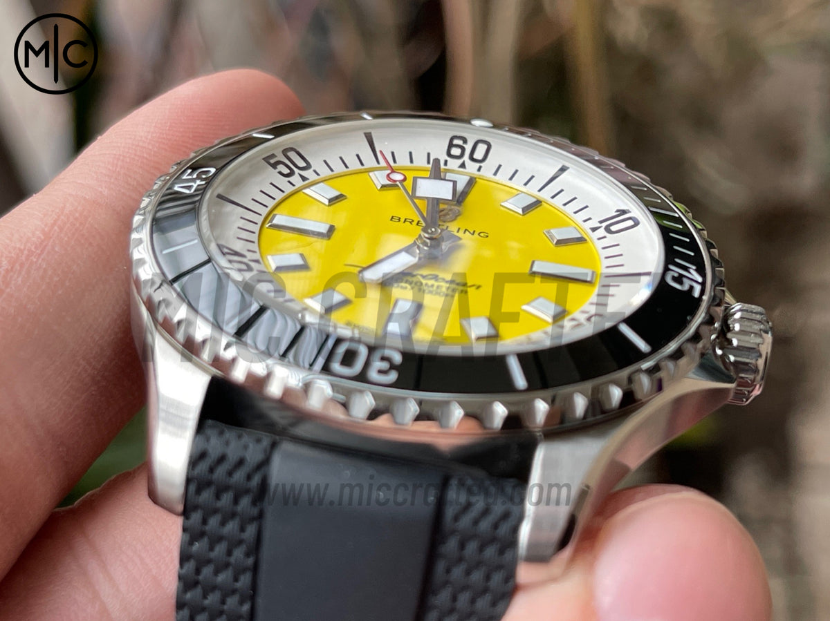 超級海洋系列自動腕錶 44mm 不鏽鋼黑色錶圈黃色錶盤配黑色橡膠錶帶 - 尊貴版