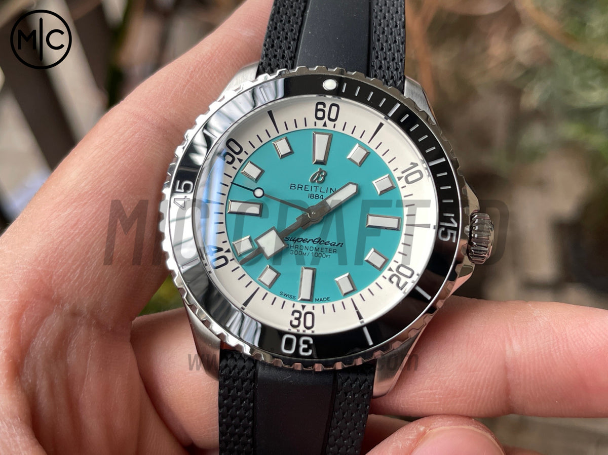 超級海洋系列自動腕錶 44mm 不鏽鋼藍色錶圈蒂芙尼藍色錶盤配黑色橡膠錶帶 - 尊貴版