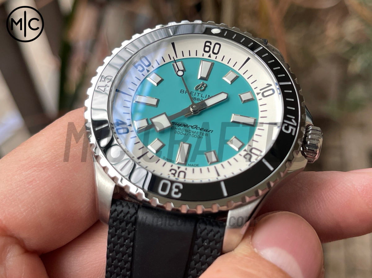 超級海洋系列自動腕錶 44mm 不鏽鋼藍色錶圈蒂芙尼藍色錶盤配黑色橡膠錶帶 - 尊貴版