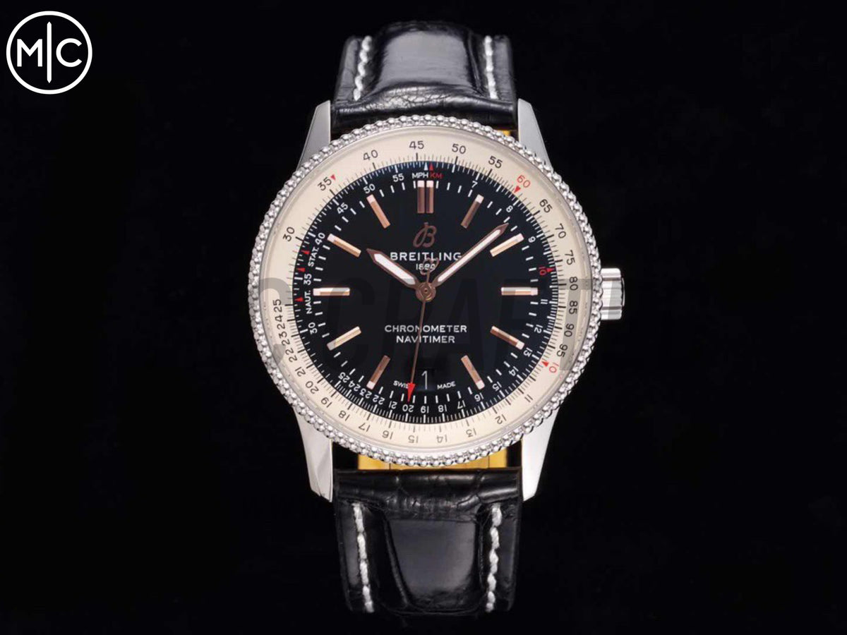 Navitimer 41mm Date SS 黑色錶盤配黑色皮革錶帶 – Premium Edition