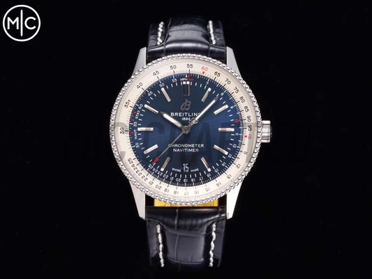 Navitimer 41mm Date SS Blue Dial on Blue Leather Strap – Premium Edition