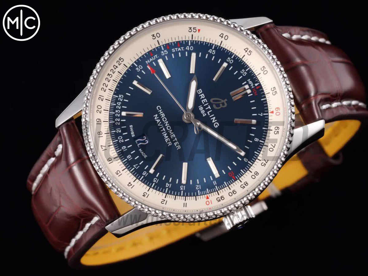 Navitimer 41mm Date SS 藍色錶盤配棕色皮革錶帶 – Premium Edition