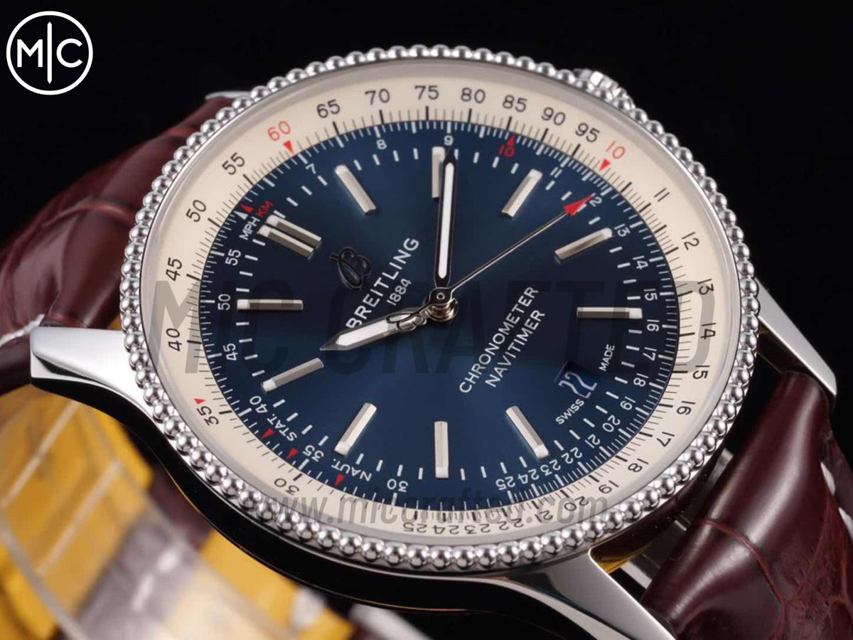 Navitimer 41mm Date SS 藍色錶盤配棕色皮革錶帶 – Premium Edition