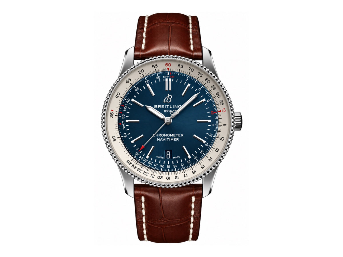 Navitimer 41mm Date SS 藍色錶盤配棕色皮革錶帶 – Premium Edition