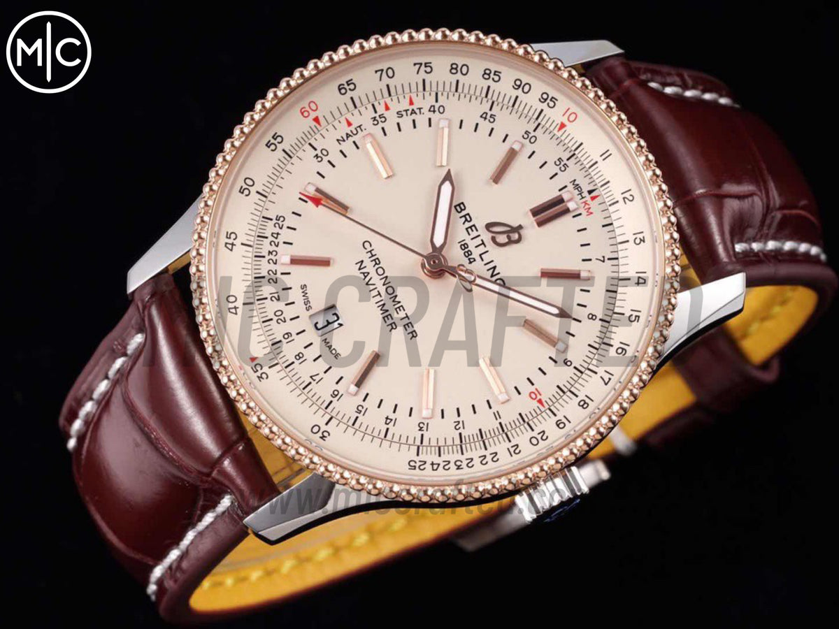 Navitimer 41mm Date SS/RG Cream Dial on Brown Leather Strap – Premium Edition