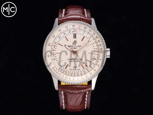 Navitimer 41mm Date SS Cream Dial on Brown Leather Strap – Premium Edition
