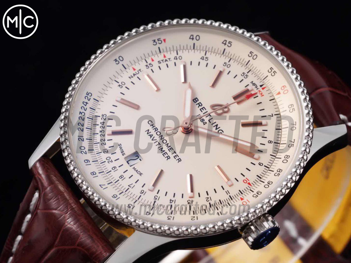Navitimer 41mm Date SS 奶油色錶盤配棕色皮革錶帶 – Premium Edition