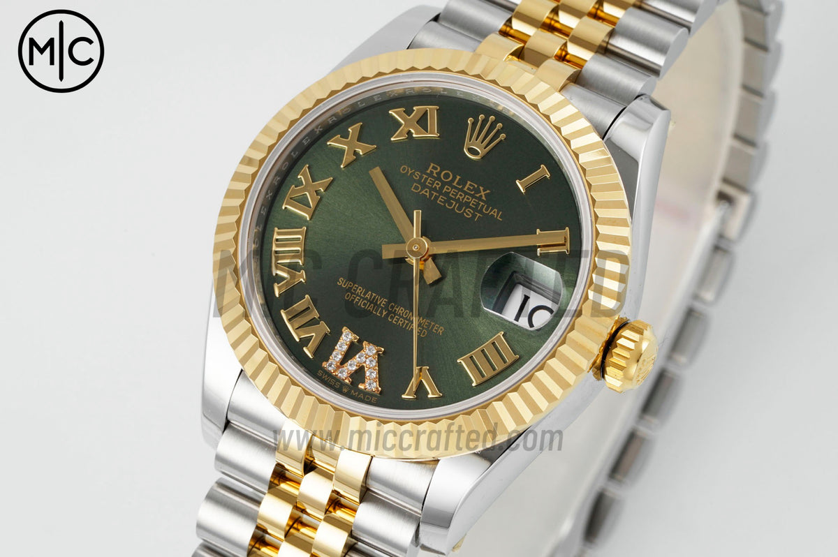 DateJust 31mm Ladies 278273 Fluted Bezel SS/YG Green Roman Dial on Jubilee Bracelet – Premium Edition