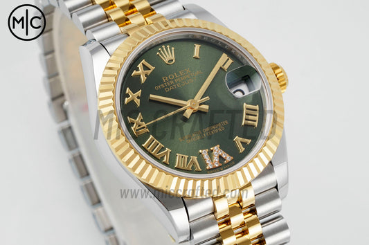 DateJust 31mm 女士款 278273 紋理錶圈 SS/YG 綠色羅馬數字錶盤配 Jubilee 錶帶 – 高級版