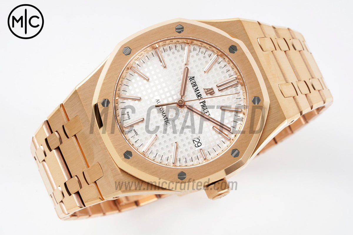 Royal Oak 41mm 15400 RG White Textured Dial on RG Bracelet – Premium Edition