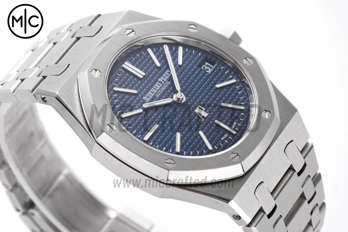 皇家橡樹 39mm 15202 不鏽鋼 藍色紋理錶盤 配不鏽鋼錶鏈 - 尊貴版
