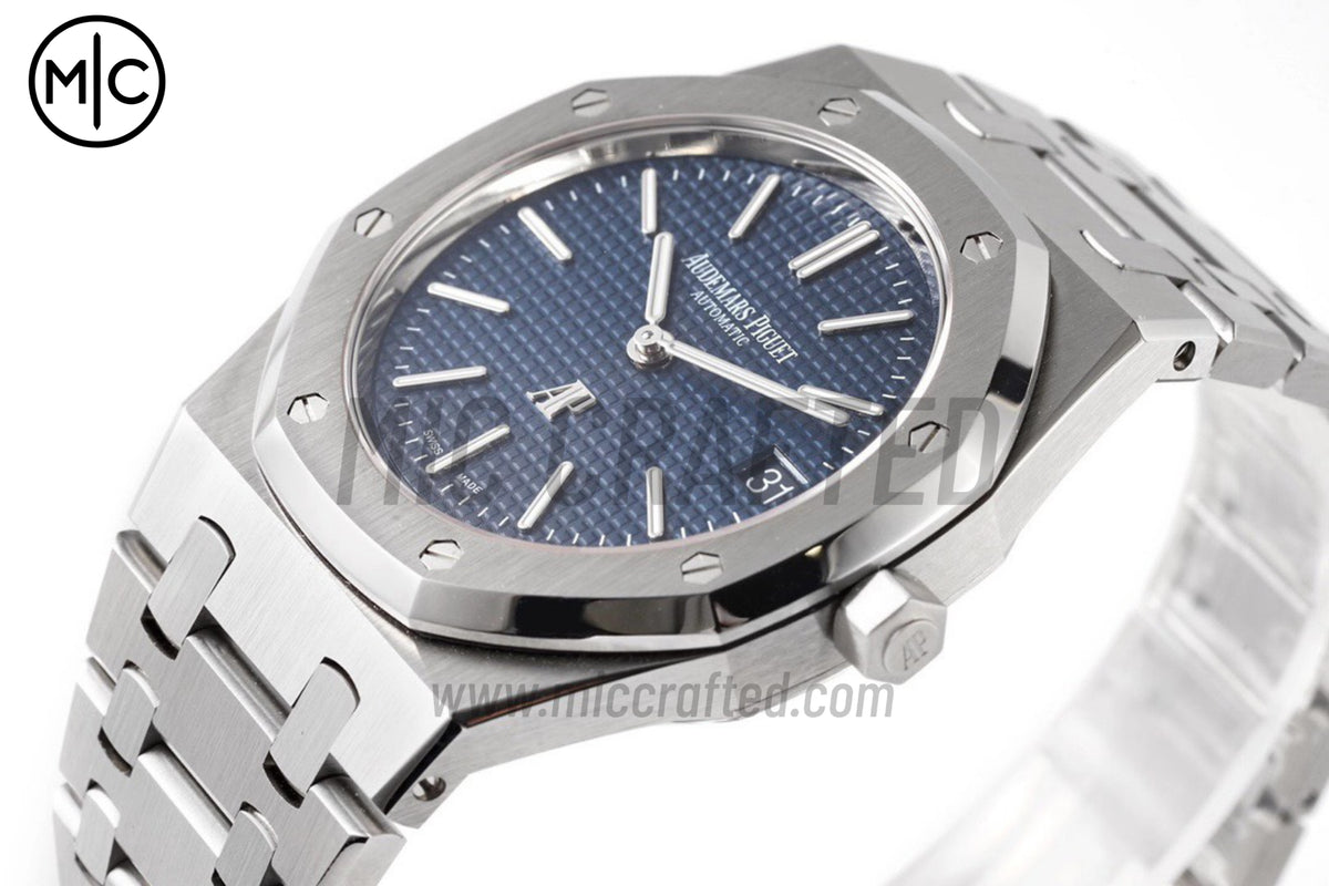 皇家橡樹 39mm 15202 不鏽鋼 藍色紋理錶盤 配不鏽鋼錶鏈 - 尊貴版