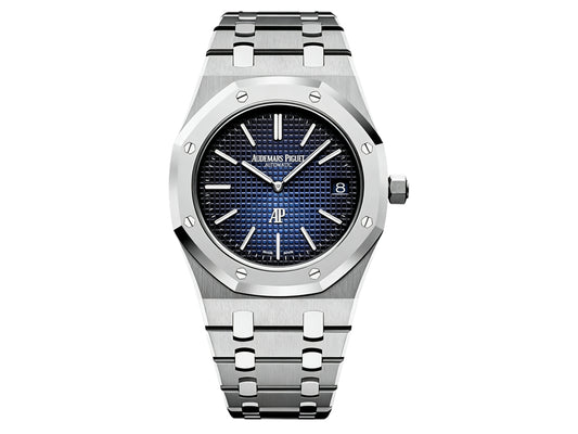 Royal Oak 39mm 15202IP Titanium Blue Textured Dial on SS Bracelet – Premium Edition
