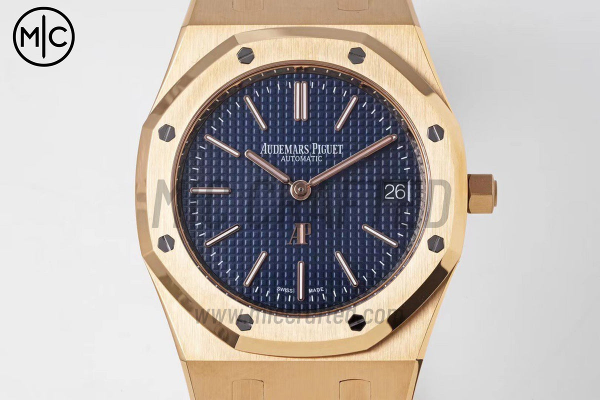 Royal Oak 39mm 15202 RG 藍色紋理錶盤配 RG 錶鏈 - 尊貴版
