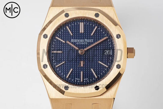 Royal Oak 39mm 15202 RG Blue Textured Dial on RG Bracelet – Premium Edition