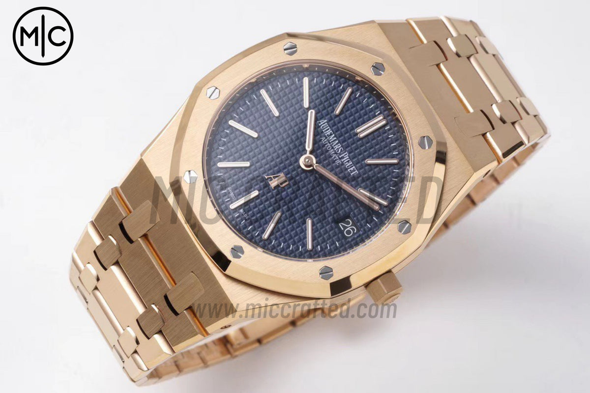 Royal Oak 39mm 15202 RG 藍色紋理錶盤配 RG 錶鏈 - 尊貴版