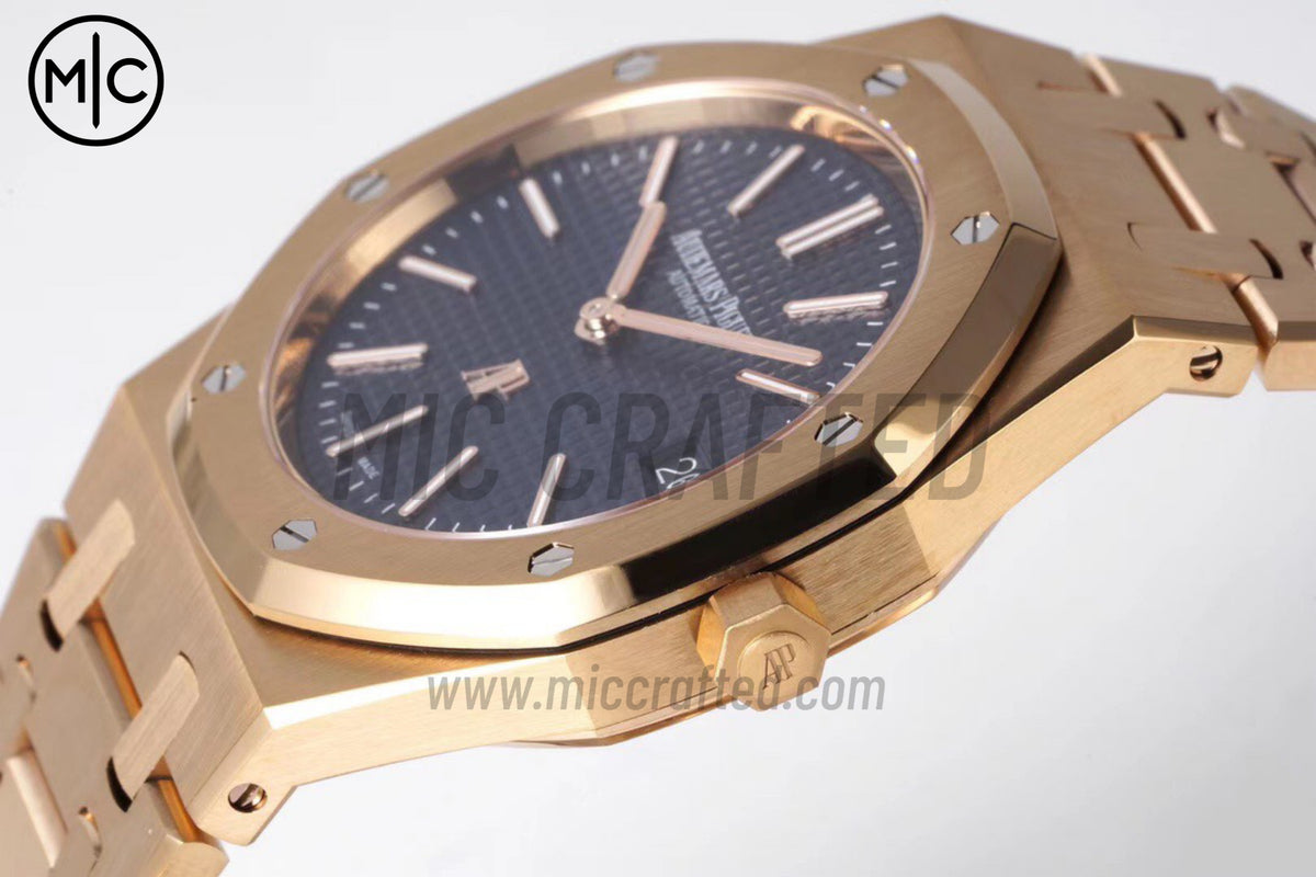 Royal Oak 39mm 15202 RG 藍色紋理錶盤配 RG 錶鏈 - 尊貴版