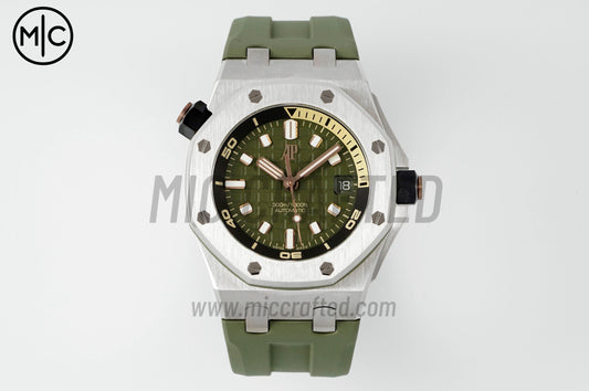 Royal Oak Offshore Diver 15720 42mm SS Green Dial on Green Rubber Strap – Premium Edition