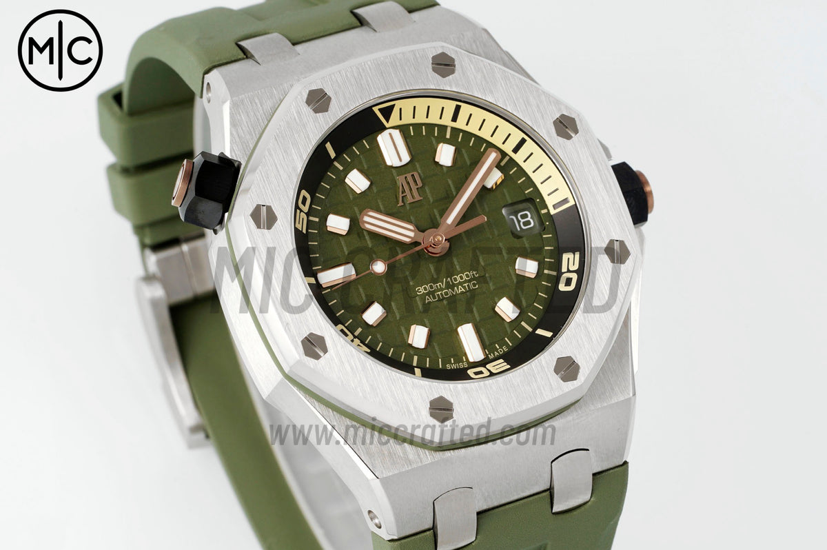 Royal Oak Offshore Diver 15720 42mm SS Green Dial on Green Rubber Strap – Premium Edition