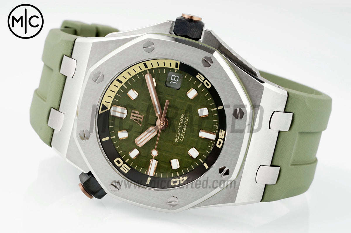 Royal Oak Offshore Diver 15720 42mm SS Green Dial on Green Rubber Strap – Premium Edition