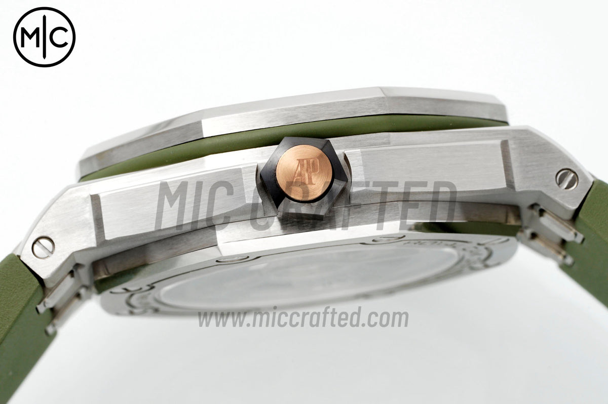 Royal Oak Offshore Diver 15720 42mm SS Green Dial on Green Rubber Strap – Premium Edition