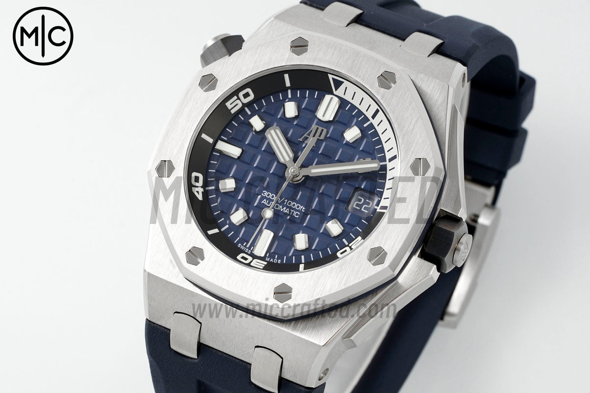 Royal Oak Offshore Diver 15720 42mm SS Blue Dial on Blue Rubber Strap – Premium Edition