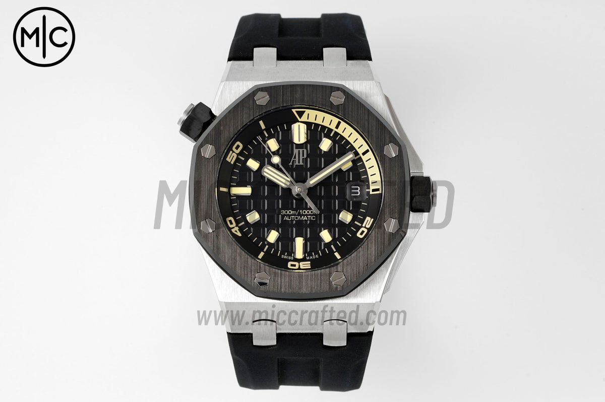 Royal Oak Offshore Diver 15720 42mm SS Black Dial Ceramic Bezel on Black Rubber Strap – Premium Edition