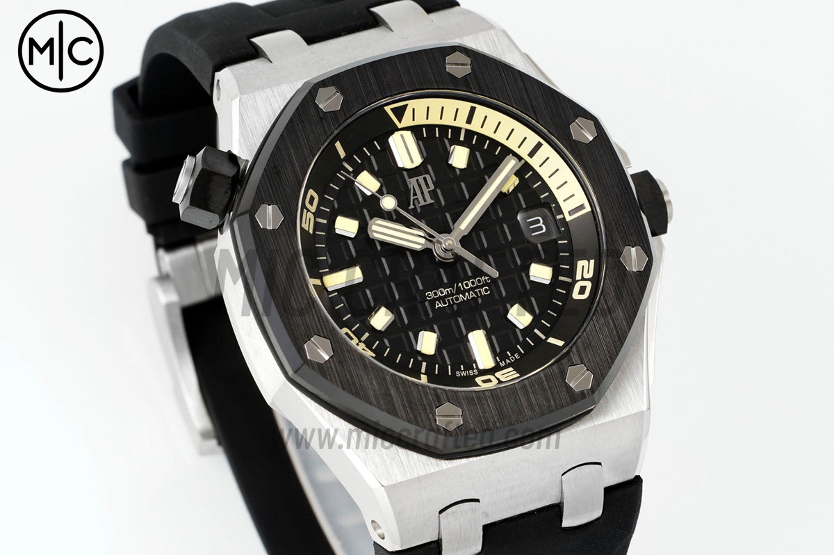 Royal Oak Offshore Diver 15720 42mm SS Black Dial Ceramic Bezel on Black Rubber Strap – Premium Edition