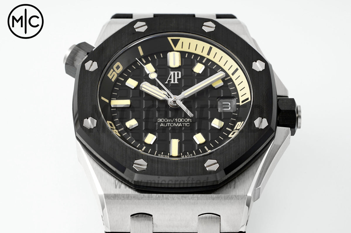 Royal Oak Offshore Diver 15720 42mm SS Black Dial Ceramic Bezel on Black Rubber Strap – Premium Edition