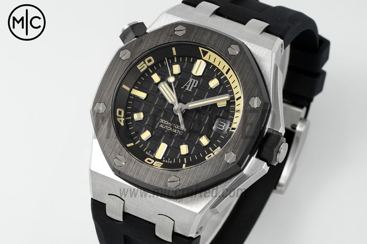 Royal Oak Offshore Diver 15720 42mm SS Black Dial Ceramic Bezel on Black Rubber Strap – Premium Edition