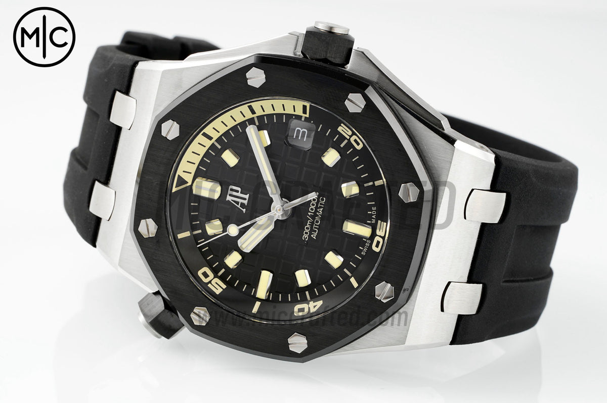 Royal Oak Offshore Diver 15720 42mm SS Black Dial Ceramic Bezel on Black Rubber Strap – Premium Edition