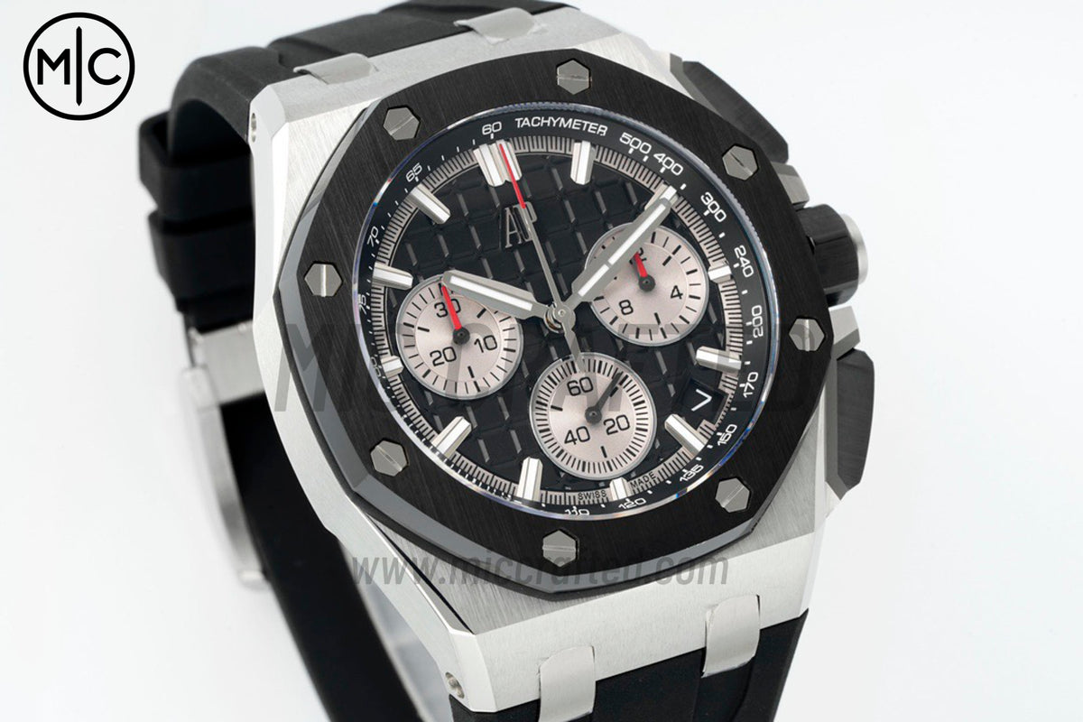 Royal Oak Offshore 43mm 26420so SS Black/White Dial on Black Rubber Strap – Premium Edition