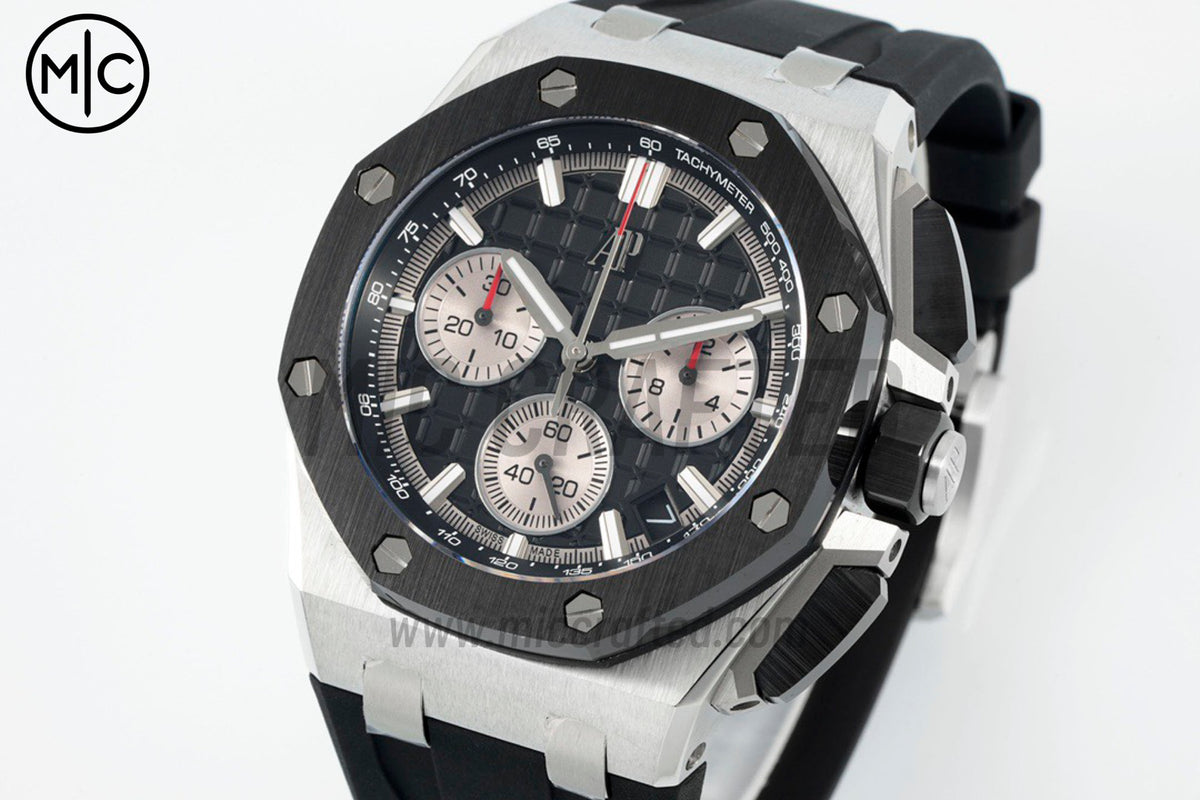 Royal Oak Offshore 43mm 26420so SS Black/White Dial on Black Rubber Strap – Premium Edition