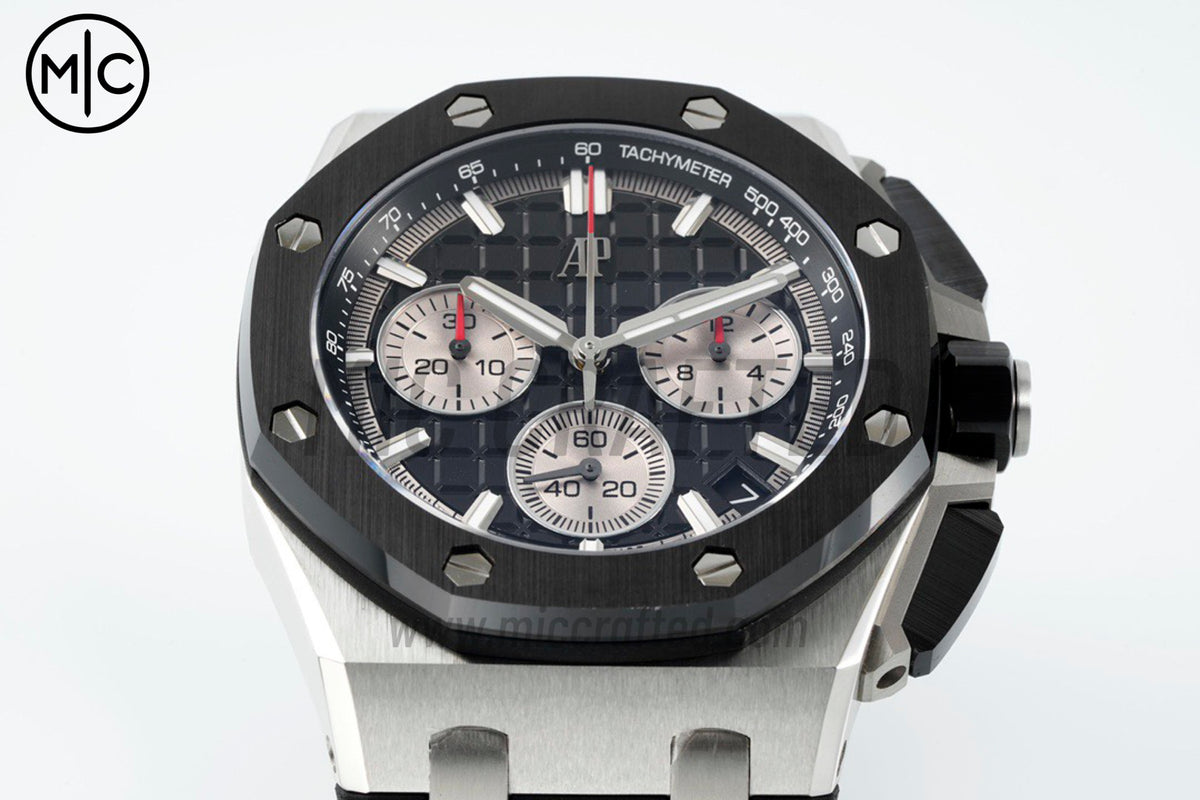 Royal Oak Offshore 43mm 26420so SS Black/White Dial on Black Rubber Strap – Premium Edition