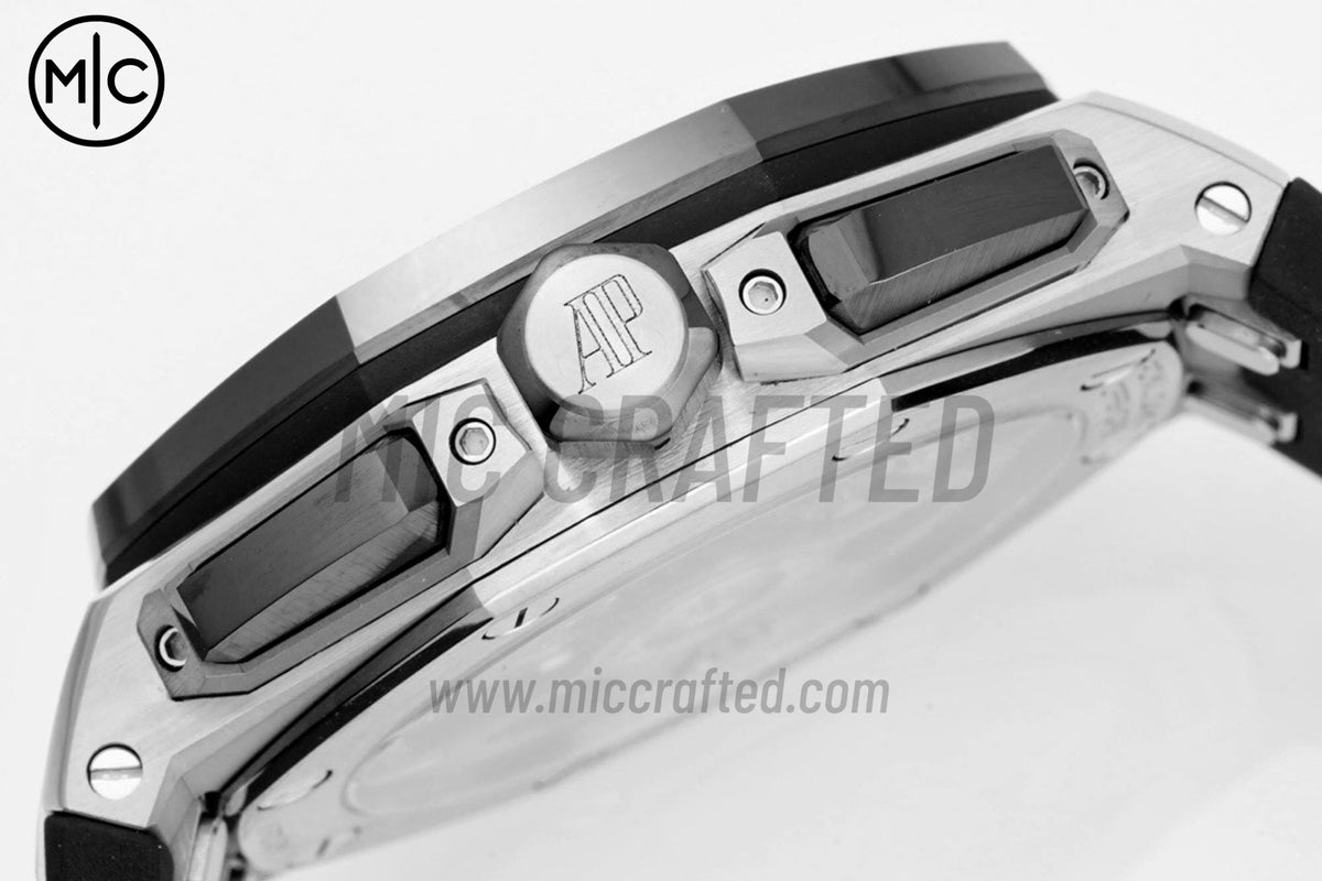 Royal Oak Offshore 43mm 26420so SS Black/White Dial on Black Rubber Strap – Premium Edition