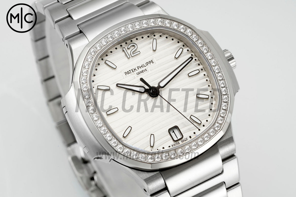 Nautilus 7118 35.2mm Ladies Silver Dial Diamonds Bezel on SS Bracelet – Premium Edition