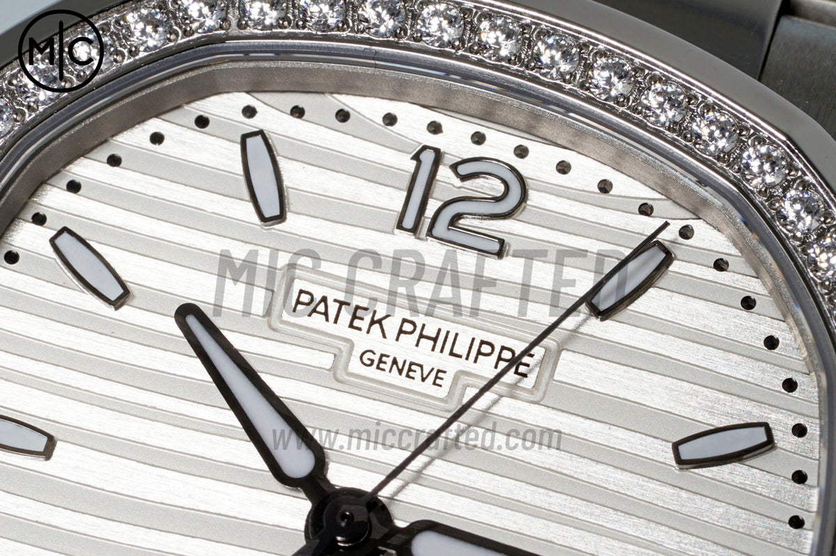 Nautilus 7118 35.2mm Ladies Silver Dial Diamonds Bezel on SS Bracelet – Premium Edition