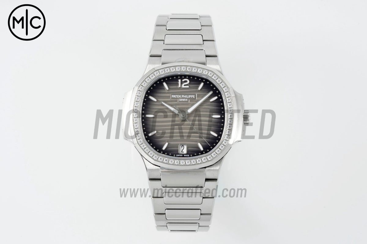 Nautilus 7118 35.2mm Ladies Gray Dial Diamonds Bezel on SS Bracelet – Premium Edition