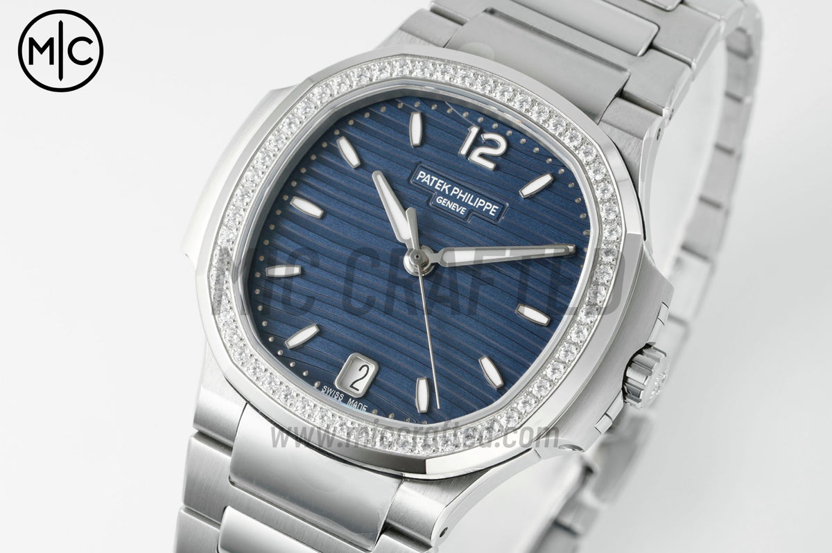 Nautilus 7118 35.2mm Ladies Blue Dial Diamonds Bezel on SS Bracelet – Premium Edition